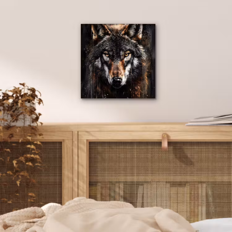 Aluminium schilderij - Dieren - Wolf - Portret - Zwart - Bruin — 4