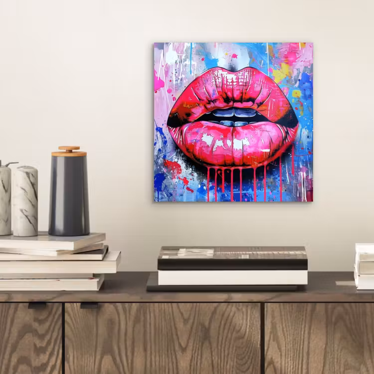 Aluminium schilderij - Graffiti - Lippen - Felroze - Geschilderd — 2