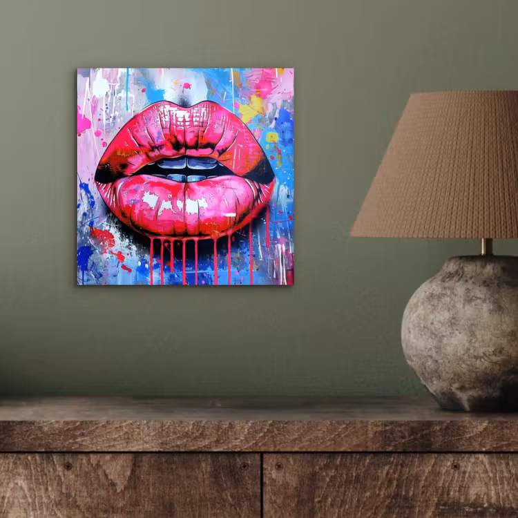 Aluminium schilderij - Graffiti - Lippen - Felroze - Geschilderd — 3