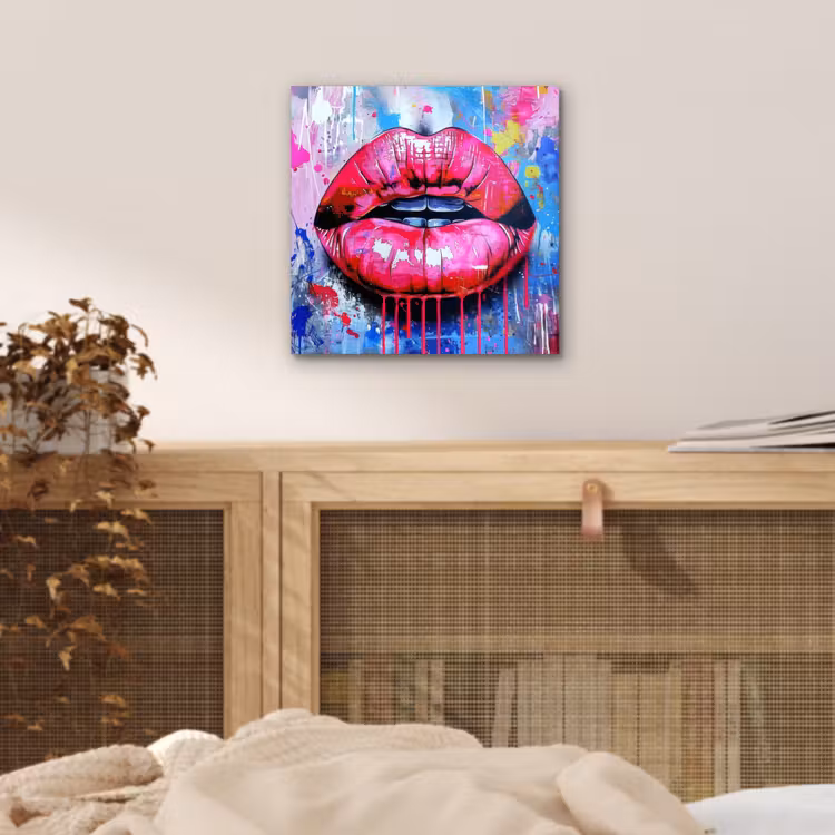 Aluminium schilderij - Graffiti - Lippen - Felroze - Geschilderd — 4