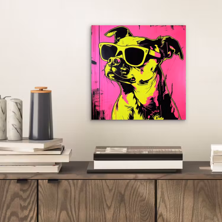 Aluminium schilderij - Hond - Zonnebril - Roze - Art — 2
