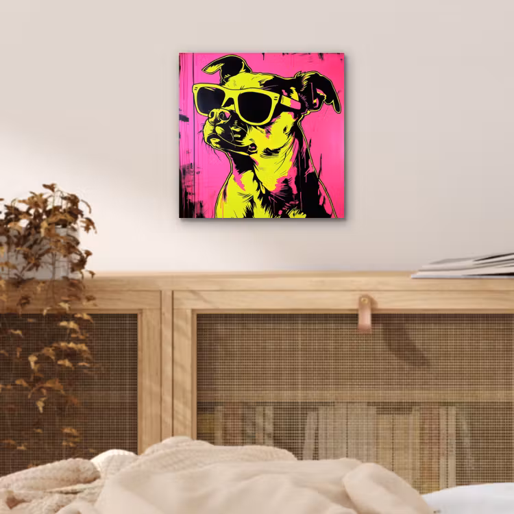 Aluminium schilderij - Hond - Zonnebril - Roze - Art — 4