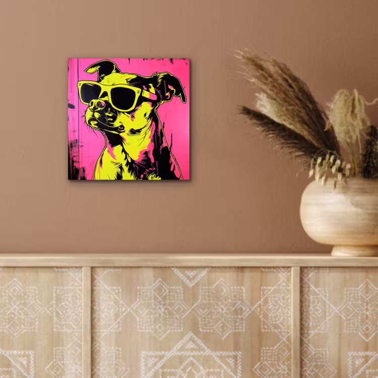 Aluminium schilderij - Hond - Zonnebril - Roze - Art — 5