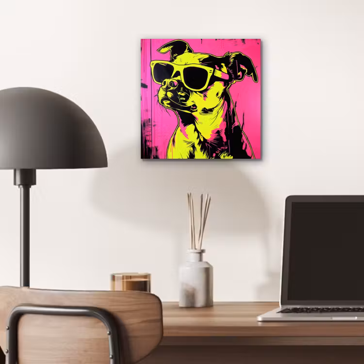Aluminium schilderij - Hond - Zonnebril - Roze - Art — 6
