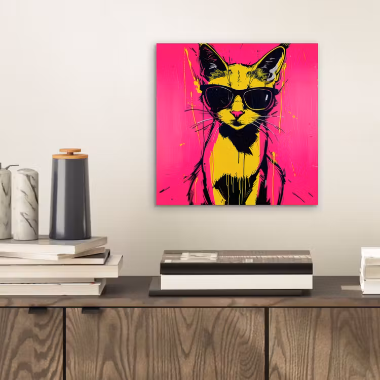 Aluminium schilderij - Kat - Art - Zonnebril - Roze — 2