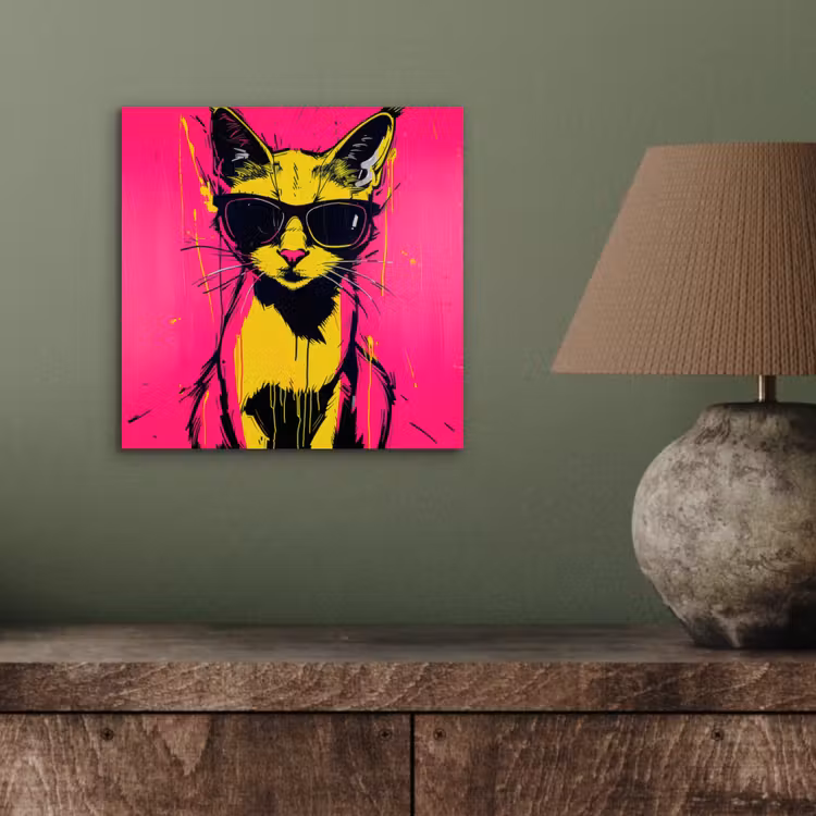 Aluminium schilderij - Kat - Art - Zonnebril - Roze — 3