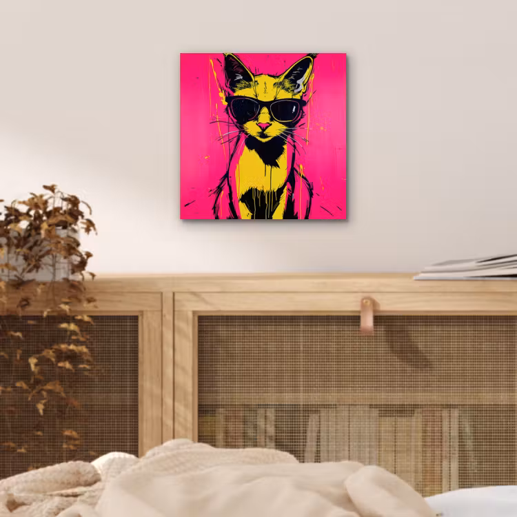 Aluminium schilderij - Kat - Art - Zonnebril - Roze — 4