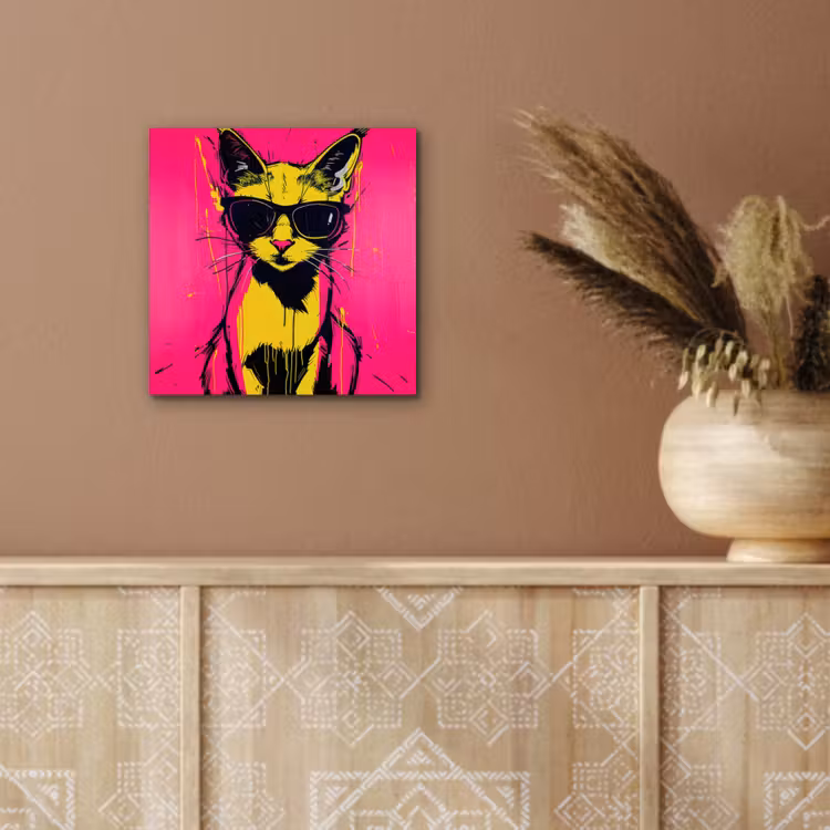 Aluminium schilderij - Kat - Art - Zonnebril - Roze — 5