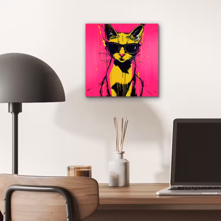 Aluminium schilderij - Kat - Art - Zonnebril - Roze — 6
