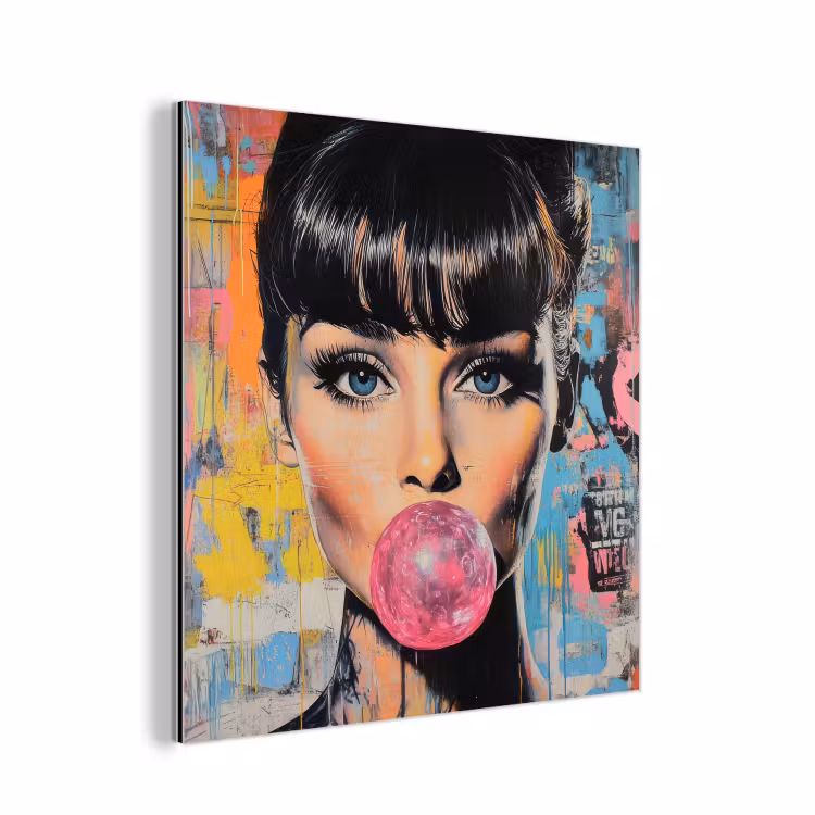 Aluminium schilderij - Kauwgom - Vrouw - Penseelstreken - Modern — 1