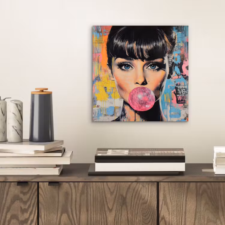 Aluminium schilderij - Kauwgom - Vrouw - Penseelstreken - Modern — 2