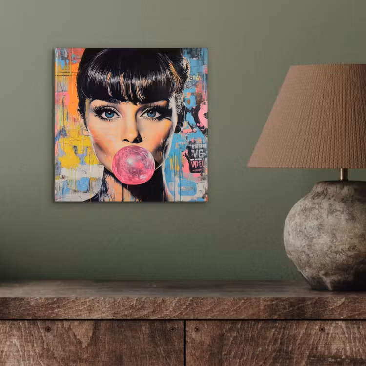Aluminium schilderij - Kauwgom - Vrouw - Penseelstreken - Modern — 3