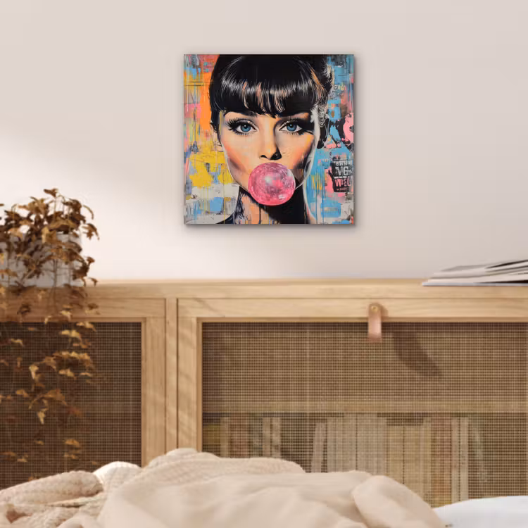 Aluminium schilderij - Kauwgom - Vrouw - Penseelstreken - Modern — 4