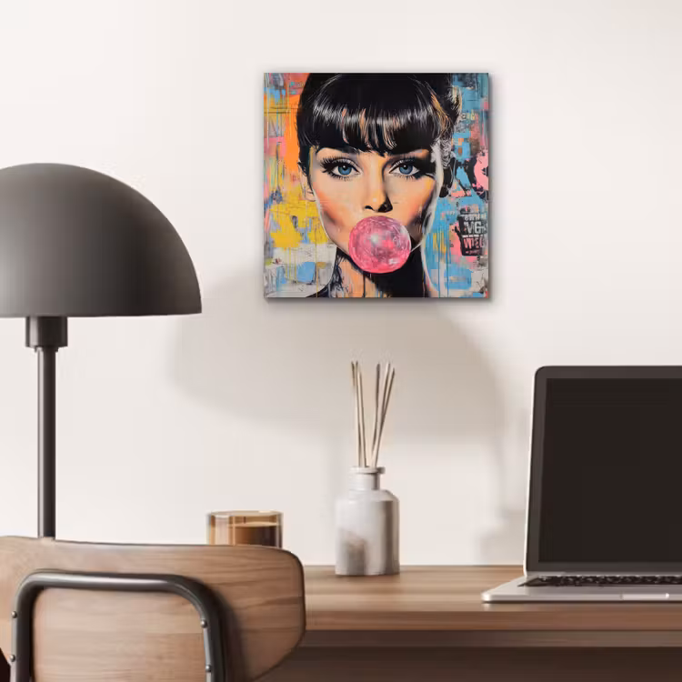 Aluminium schilderij - Kauwgom - Vrouw - Penseelstreken - Modern — 6