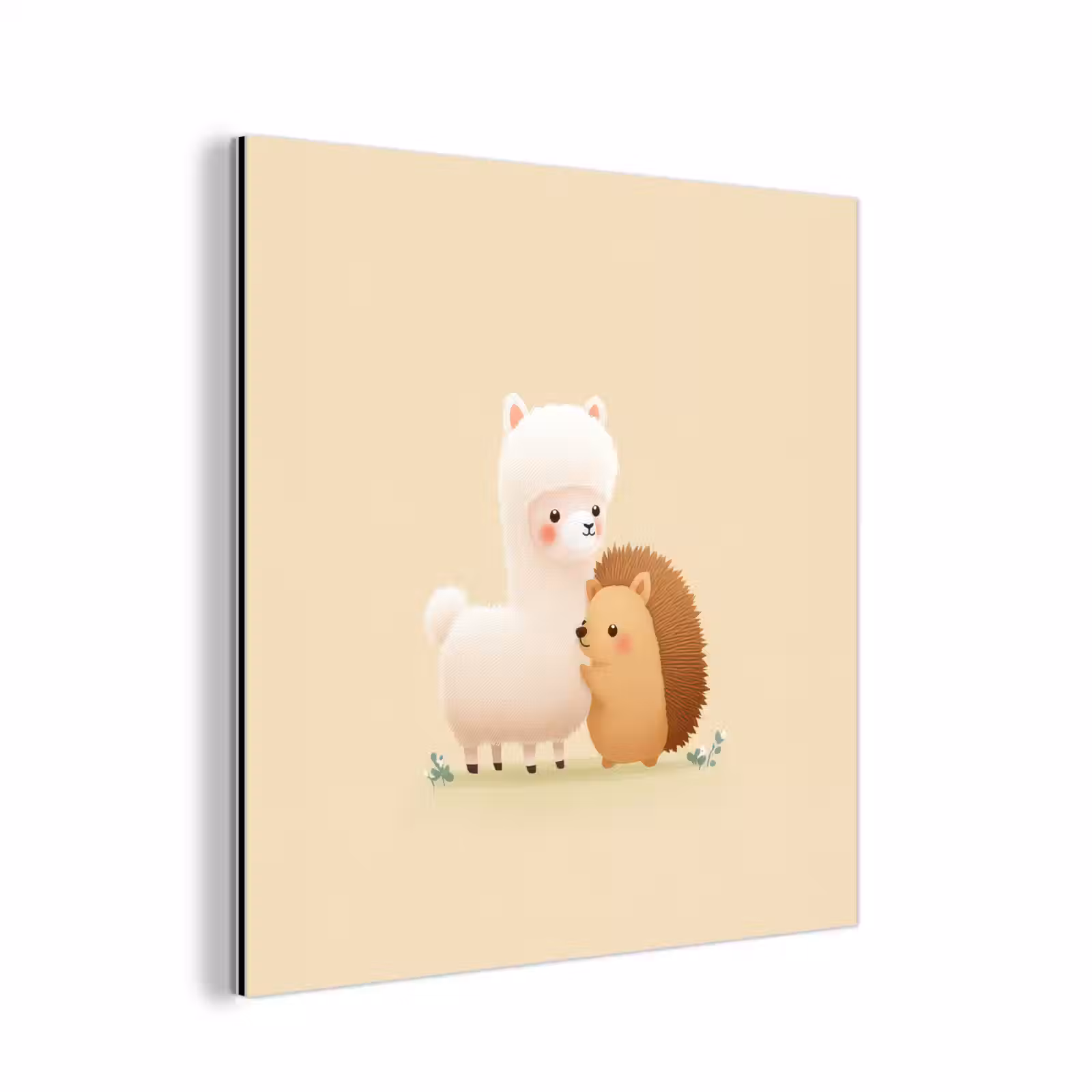 Aluminium schilderij - Alpaca - Egel - Bruin - Knuffelen — 1