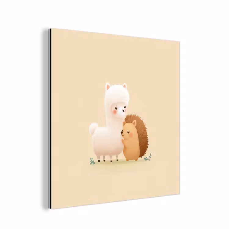 Aluminium schilderij - Alpaca - Egel - Bruin - Knuffelen — 1