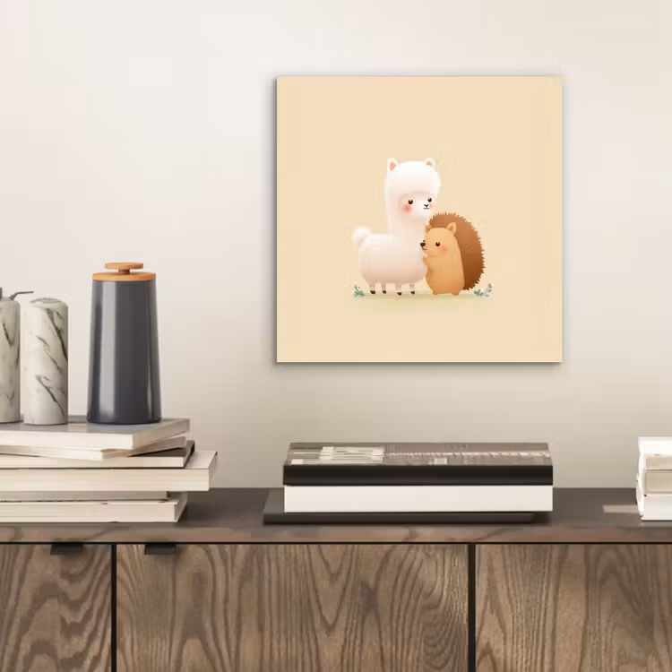 Aluminium schilderij - Alpaca - Egel - Bruin - Knuffelen — 2