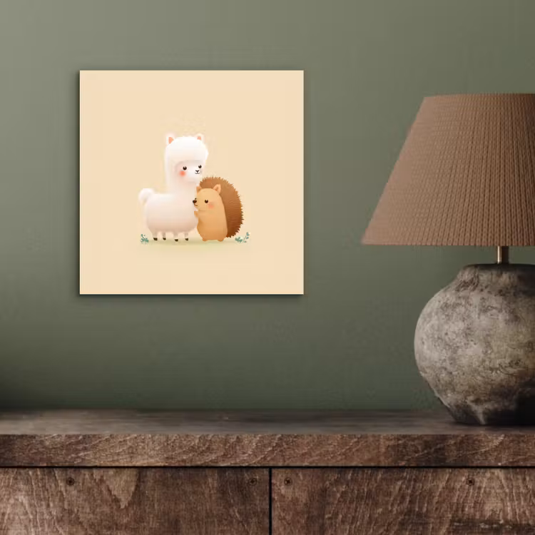 Aluminium schilderij - Alpaca - Egel - Bruin - Knuffelen — 3