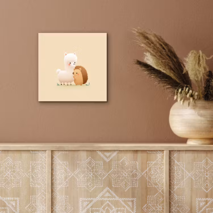 Aluminium schilderij - Alpaca - Egel - Bruin - Knuffelen — 5