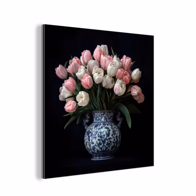 Aluminium schilderij - Bloemen - Roze - Tulpen - Vaas — 1