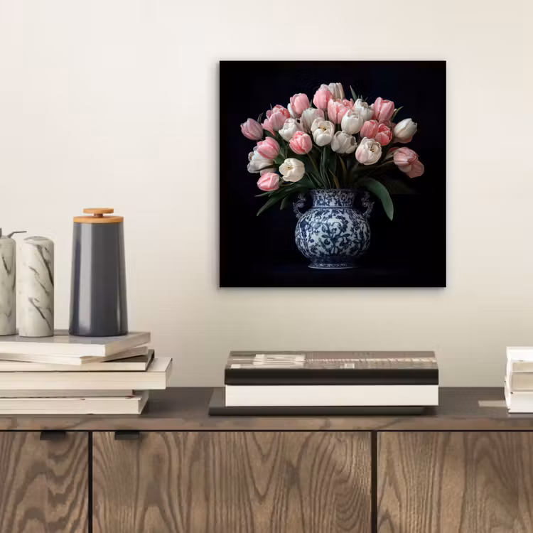 Aluminium schilderij - Bloemen - Roze - Tulpen - Vaas — 2