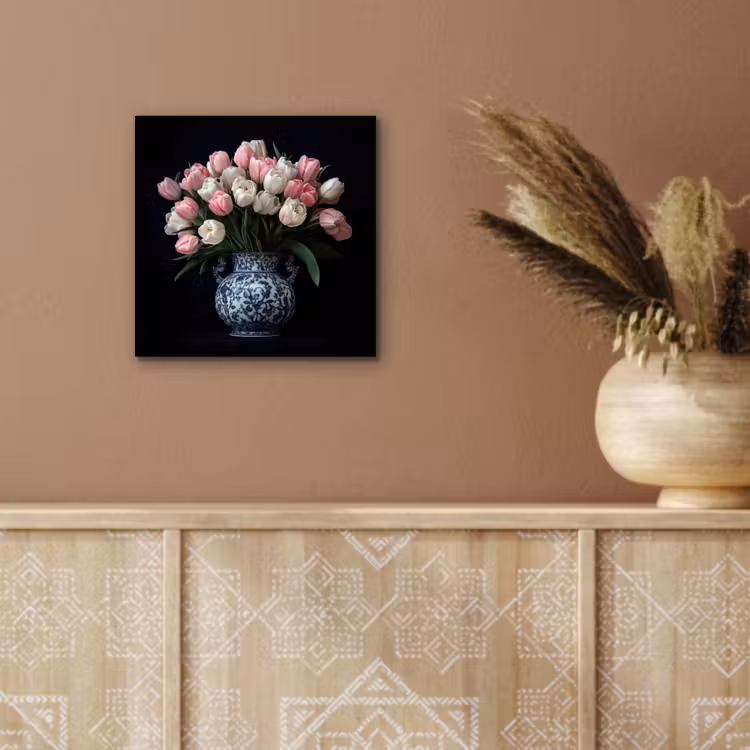Aluminium schilderij - Bloemen - Roze - Tulpen - Vaas — 5