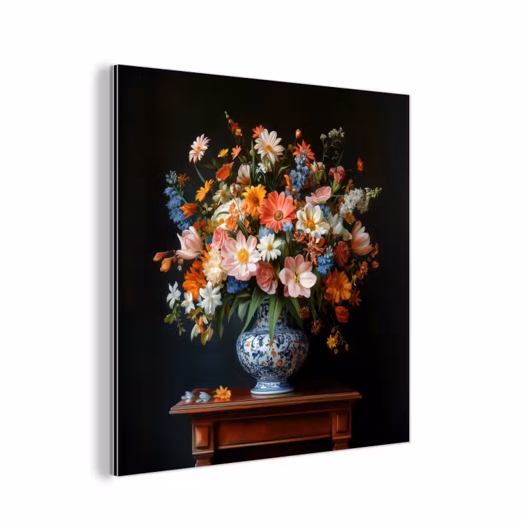 Aluminium schilderij - Boeket - Roze - Bloemen - Vaas — 1