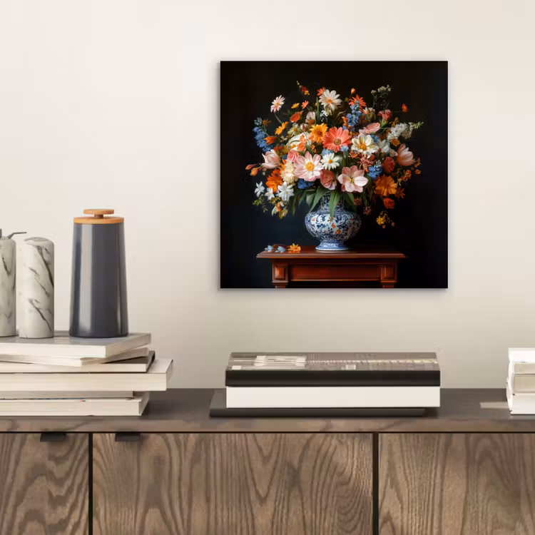 Aluminium schilderij - Boeket - Roze - Bloemen - Vaas — 2