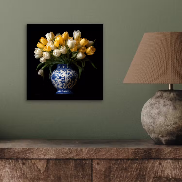 Aluminium schilderij - Geel - Tulpen - Vaas - Bloemen — 3