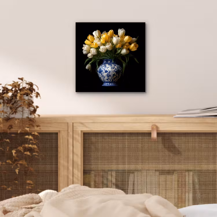 Aluminium schilderij - Geel - Tulpen - Vaas - Bloemen — 4
