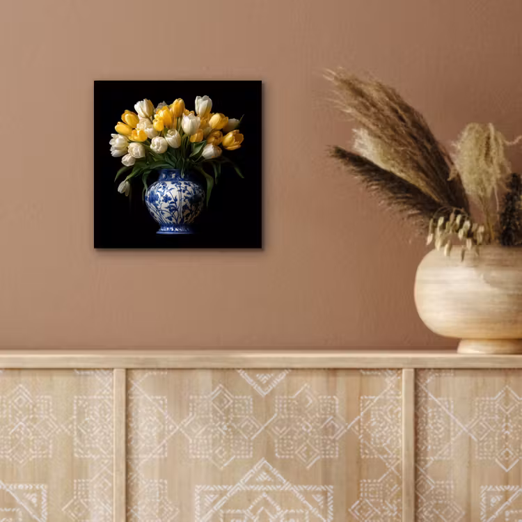 Aluminium schilderij - Geel - Tulpen - Vaas - Bloemen — 5