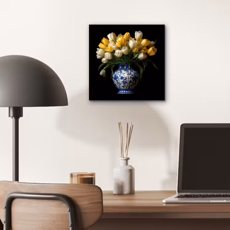 Aluminium schilderij - Geel - Tulpen - Vaas - Bloemen — 6