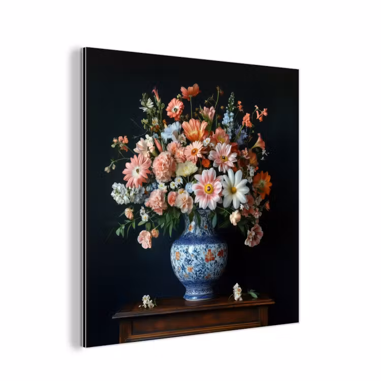Aluminium schilderij - Hout - Vaas - Kleuren - Bloemen — 1
