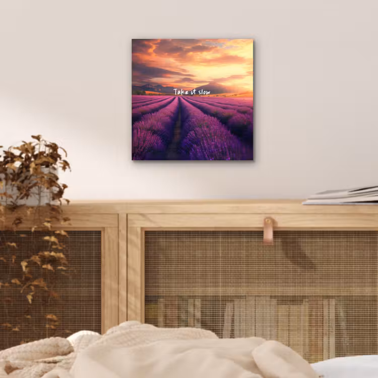 Aluminium schilderij - Lavendelveld - Quote - Zonsondergang — 4