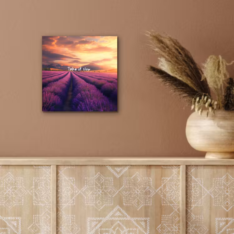 Aluminium schilderij - Lavendelveld - Quote - Zonsondergang — 5