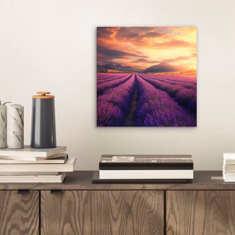 Aluminium schilderij - Lavendelveld - Zonsondergang - Paars — 2
