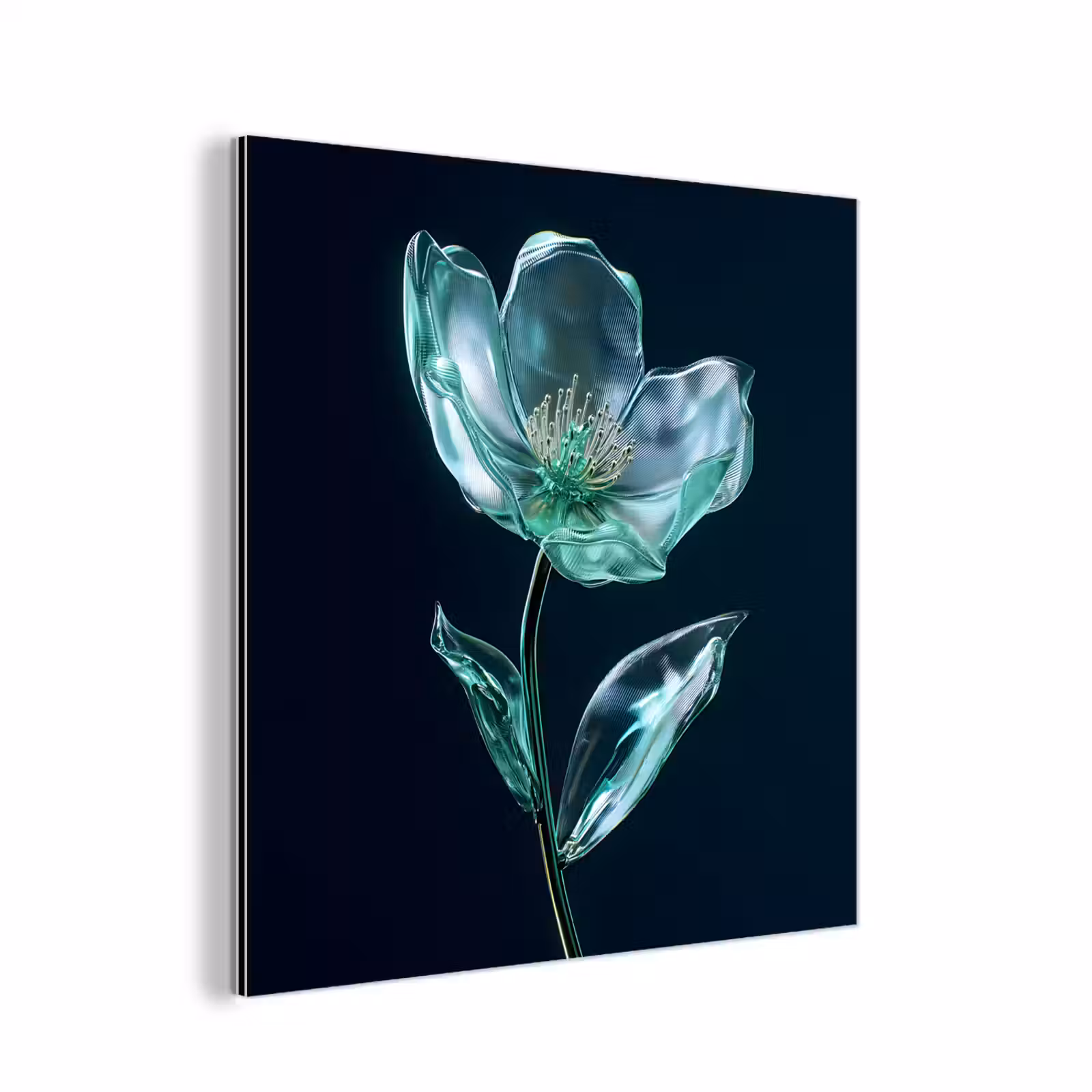 Aluminium schilderij - Bladeren - Bloem - Glazen - Donkerblauw — 1
