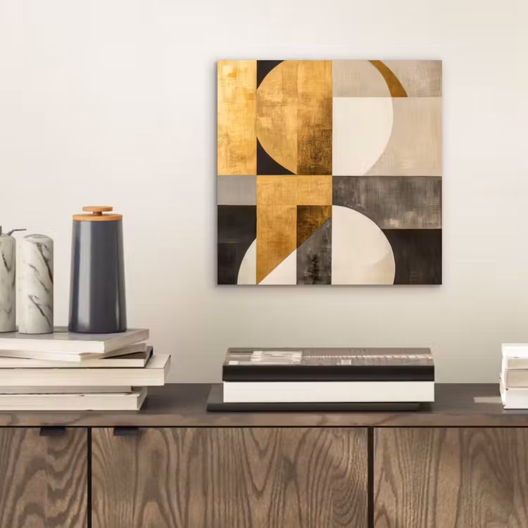 Aluminium schilderij - Abstract - Goud - Grijs - Vormen - Geometrisch — 2