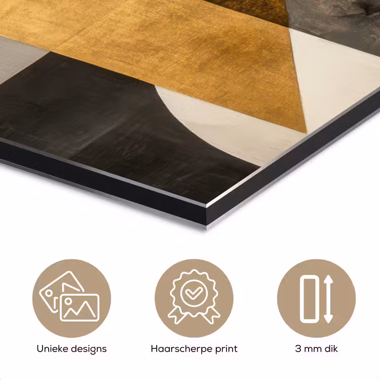 Aluminium schilderij - Abstract - Goud - Grijs - Vormen - Geometrisch — 7