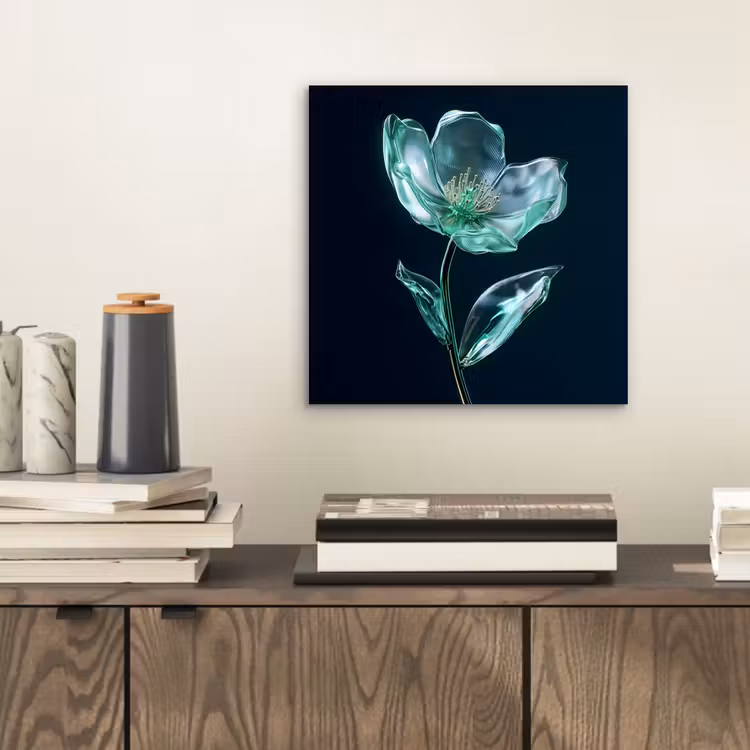 Aluminium schilderij - Bladeren - Bloem - Glazen - Donkerblauw — 2