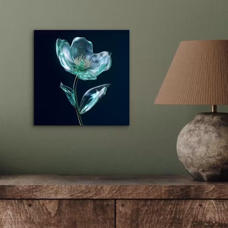 Aluminium schilderij - Bladeren - Bloem - Glazen - Donkerblauw — 3