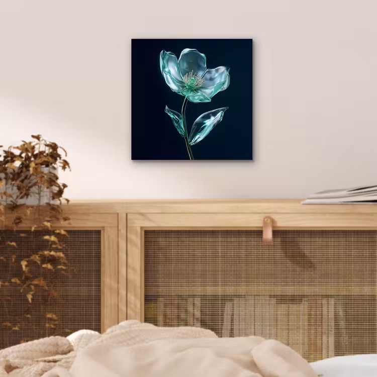 Aluminium schilderij - Bladeren - Bloem - Glazen - Donkerblauw — 4