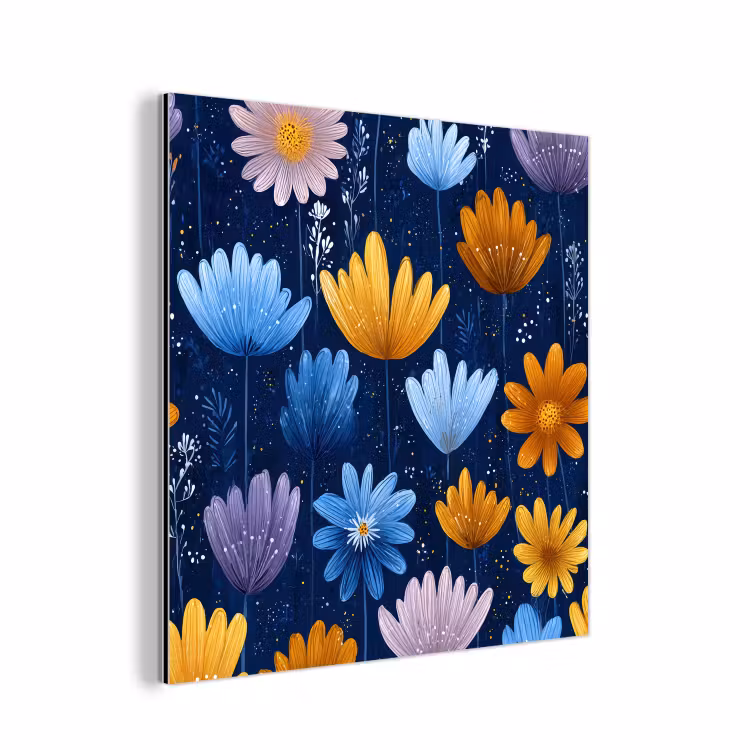 Aluminium schilderij - Bloemen - Patroon - Blauw - Contrast — 1
