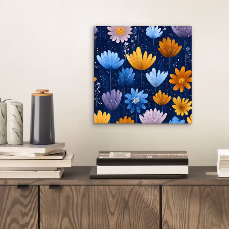 Aluminium schilderij - Bloemen - Patroon - Blauw - Contrast — 2