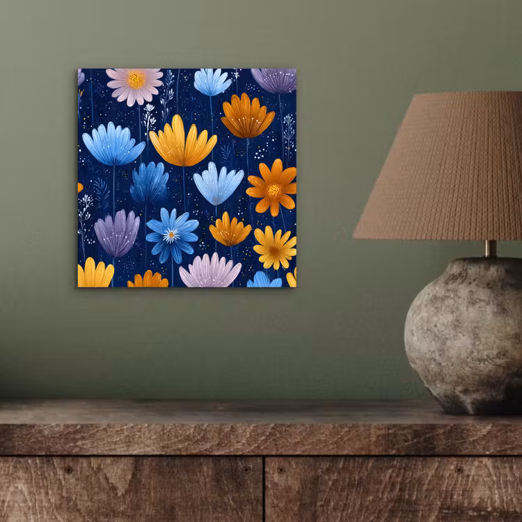 Aluminium schilderij - Bloemen - Patroon - Blauw - Contrast — 3