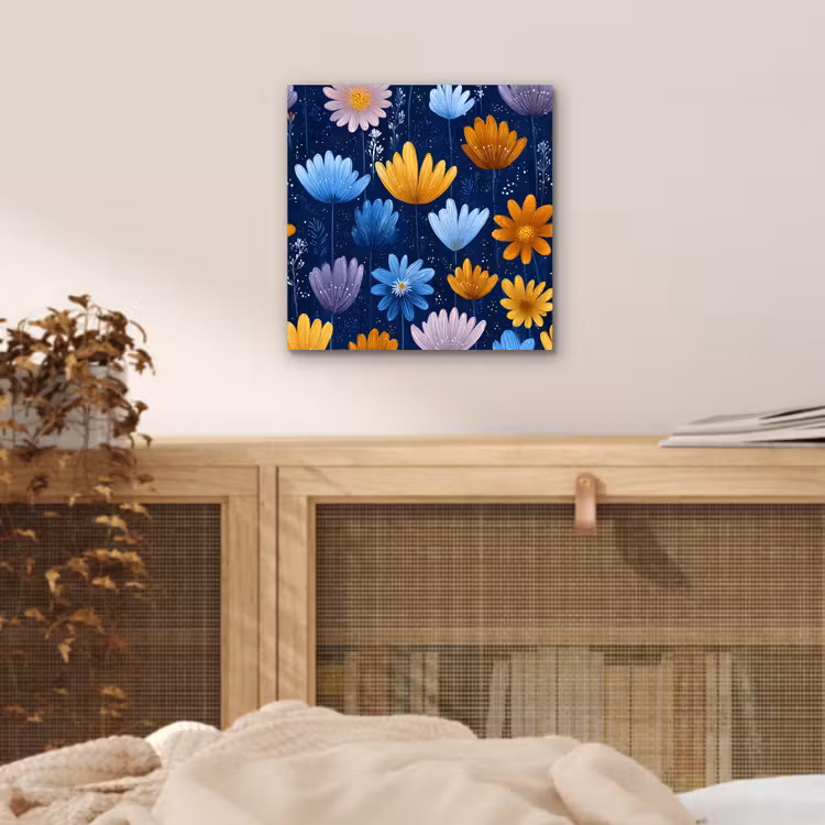 Aluminium schilderij - Bloemen - Patroon - Blauw - Contrast — 4