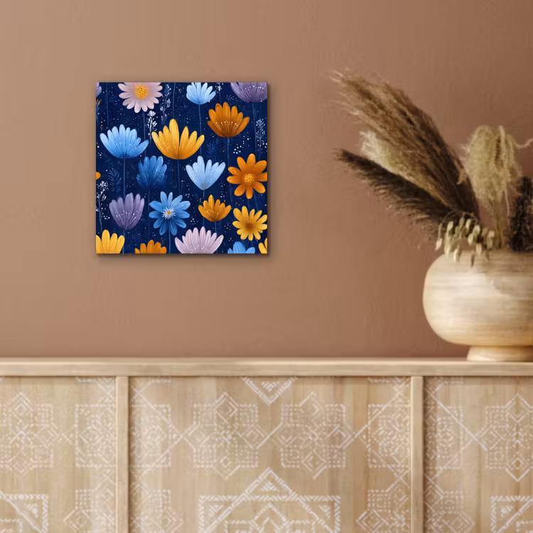 Aluminium schilderij - Bloemen - Patroon - Blauw - Contrast — 5