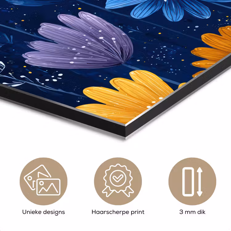 Aluminium schilderij - Bloemen - Patroon - Blauw - Contrast — 7