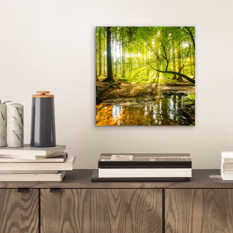 Aluminium schilderij - Bos - Landschap - Water - Bomen - Zon - Groen - Natuur — 2