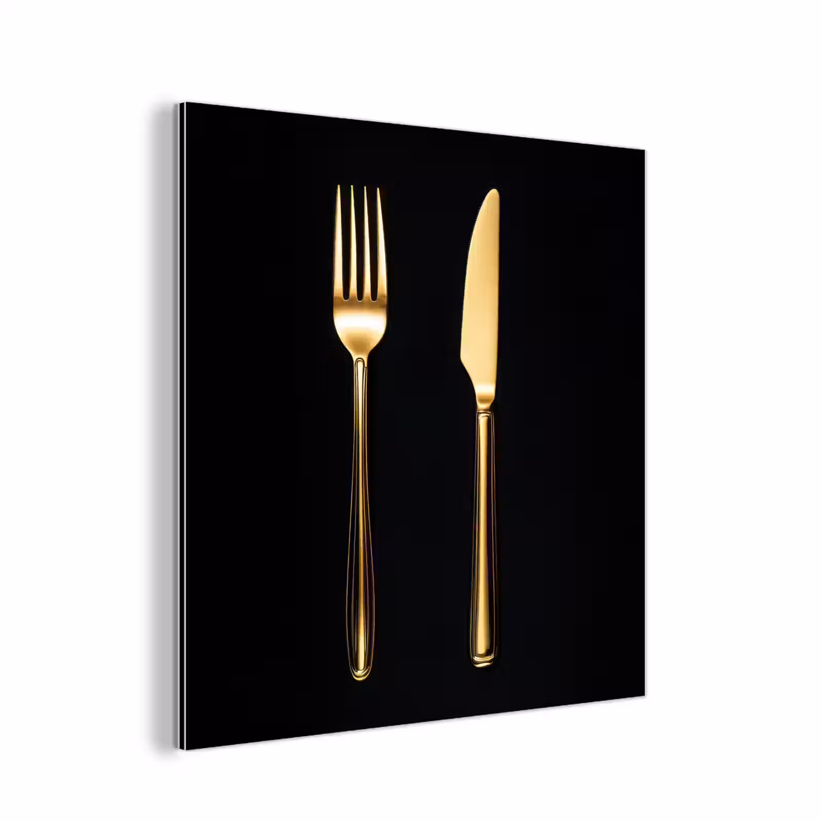 Aluminium schilderij - Bestek - Goud - Mes - Vork — 1